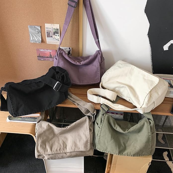 Canvas Messenger Bag Large Satchel Bag Travel Hobo Bag Casual Tote Shoulder Bag for Women and Men