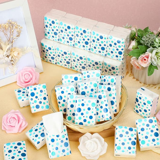 Therwen 100 Pack Pocket Tissues Travel Packs Bulk 1000 Sheet Mini Tissues Bulk 3 Ply Small Travel Size Paper Individual Pocket Size (Polka Dot)