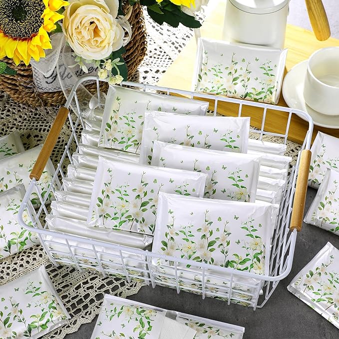 50 Pack Winter Magnolia Flower Pocket Tissues Individual Packs Bulk 3 Ply Magnolia Floral Wallet Travel Facial Tissues Packets for Winter Christmas Wedding Party Supplies