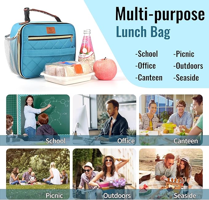 Genteen Lunch Box for Men Women Adults Kids - Insulated LunchBox Reusable, Zip Closure & Buckle Handle, Portable Cooler for Work, School, Travel (Teal)