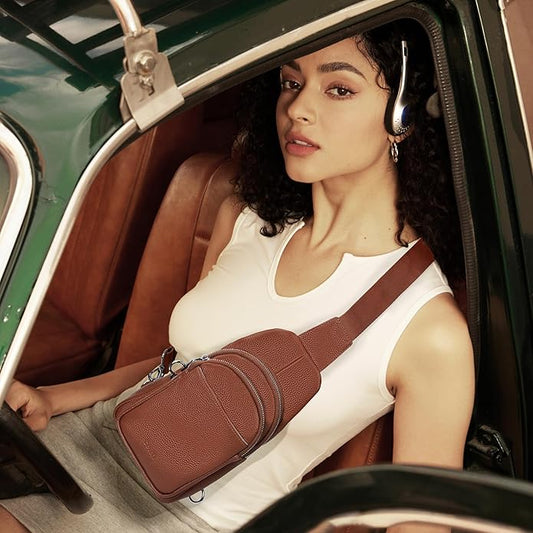 befen Genuine Leather Small Sling Bag for Women Anti-Theft Crossbody Chest Bags Fanny Packs for Travel with RFID Card Slots