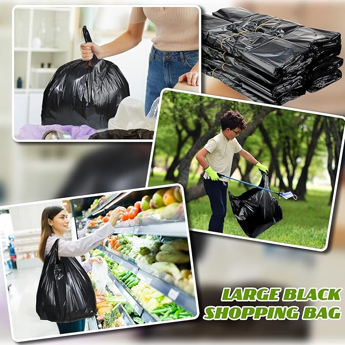 Kisston 400 Count Jumbo Size Plastic T Shirt Bags with Handles, 35 Mic, XX Large Plain Plastic T Shirt Grocery Bags, Thick and Heavy Duty (Black,25" x 15")