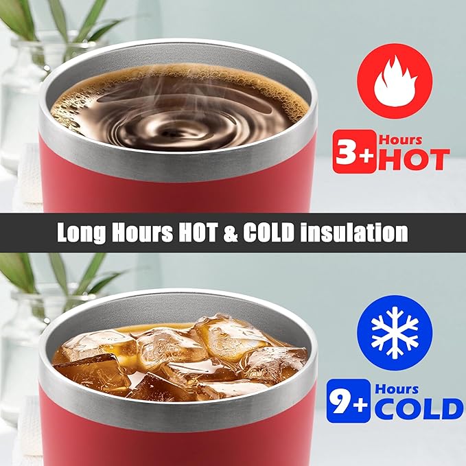 20 oz Tumbler Coffee Tavel Tumblers Bulk with Lid Stainless Steel Double Wall Vacuum Insulated Mug Powder Coated Cups fit Car Cupholder for Hot and Cold - Red, 4Pack