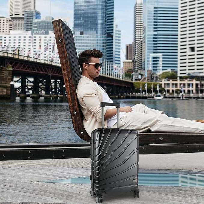 VANKEAN Carry On Luggage with Spinner Wheels & TSA Lock, Expandable Fashionable Hard Shell Suitcase airline approved,20 Inch Carry-On,Black