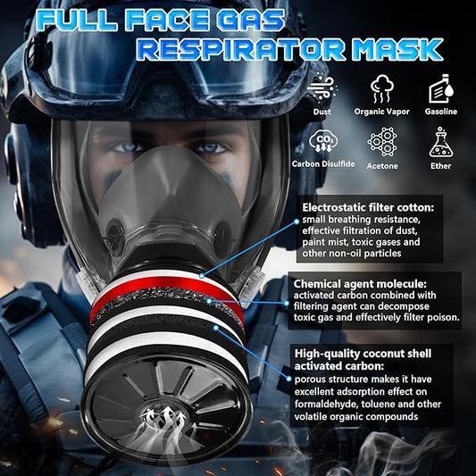 Gas Masks - Gas Masks Survival Nuclear and Chemical with 40mm Activated Carbon Filter&6001CN Filters for Chemical