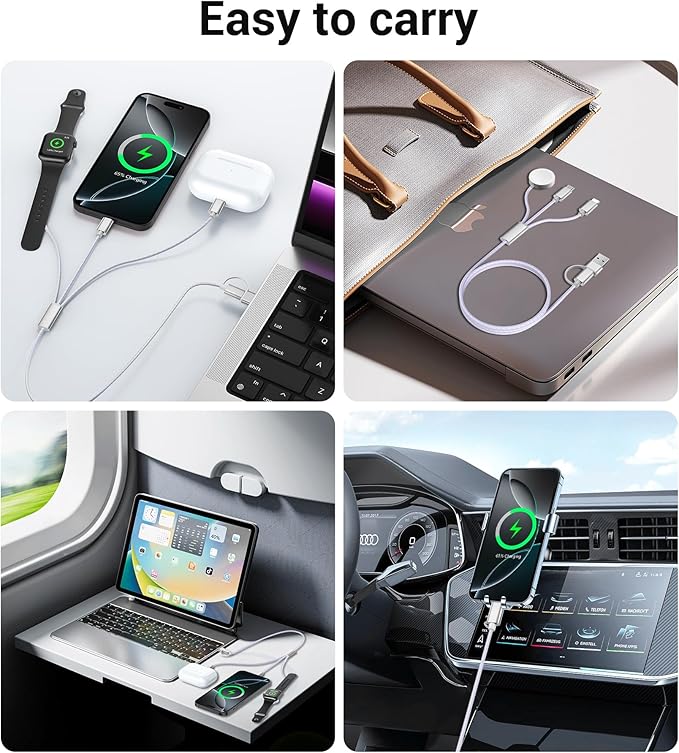 Temdan for Travel Vacation Essentials,3 in 2 USB C Cable for Apple Watch Charger/iPhone 17 Charger/Lightning,Multi Charging Cable Cord,Camping Essentials,Designed for iWatch &iPhone 16-12-4FT Purple