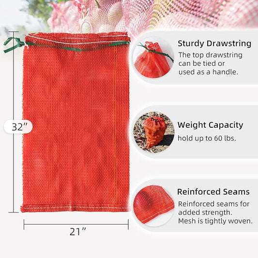 Extra Large Mesh Produce Bags 60 lbs Reusable Onion Sacks Vegetable Storage Bags Washable Net Bag 21” x 32” for Onion Potato Firewood Crawfish, Pack of 10