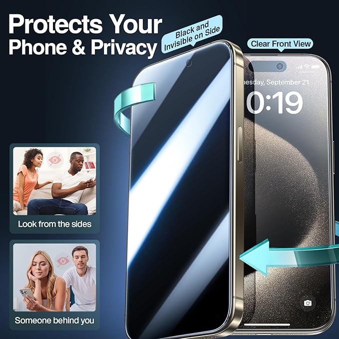 SMARTDEVIL 2 Pack for iPhone 15 Pro Max Privacy Screen Protector, Military Grade Shatterproof, 9H Hardness, Anti-Spy Tempered Glass, Fast & Easy Installation, Case Friendly