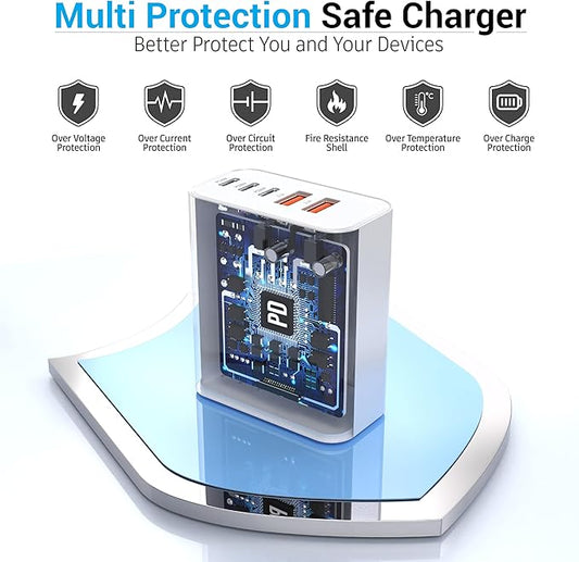 USB C Block 60W, 5 Ports Wall Plug Fast Charging Block, PD+QC Multiport Power Adapter USB C Charger Type C for iPhone 17,17 Air,17 Pro,17 Pro Max,16,15,14,13,12,11,X, Galaxy S25, S24,Tablet