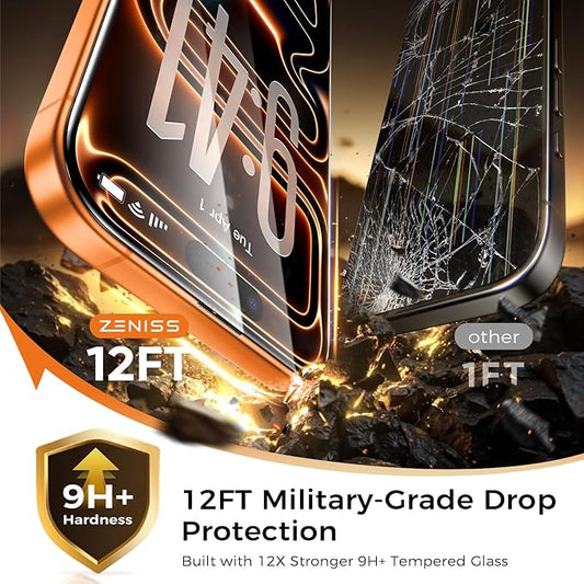 NeverBreak 9H+ Hardness for iPhone 17 Pro Max Screen Protector 12FT Military Grade Protection (Scratch, Shatter, Drop Resistance) Tempered Glass Full Edge Coverage Case Friendly 6.9" 2025, 2 Pack
