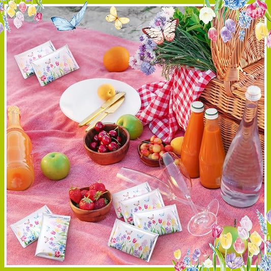 50 Pack Summer Tulips Floral Pocket Tissues Individual Packs Bulk 3 Ply Tulips Flower Wallet Travel Facial Tissues for Summer Wedding Party Supplies