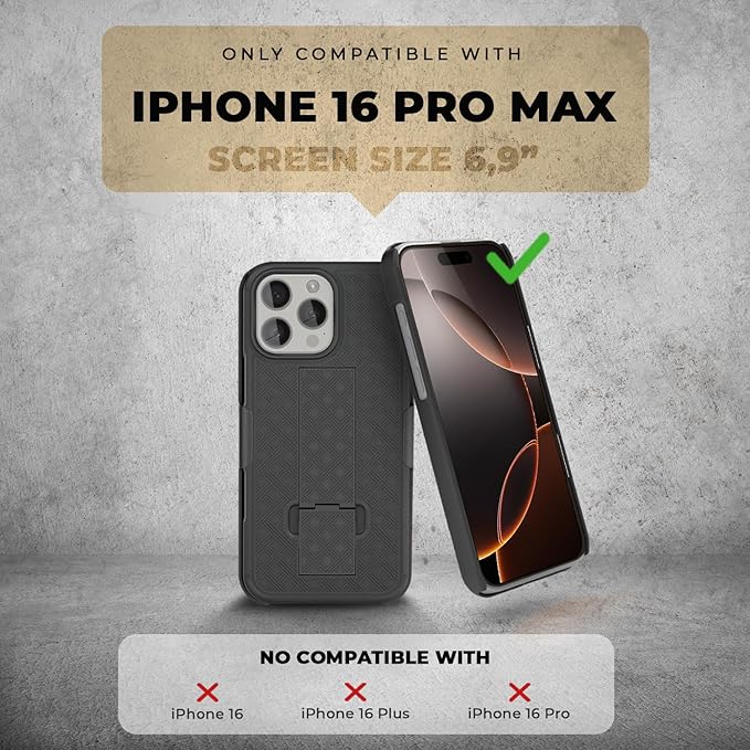 MOTIVE for iPhone 16 Pro Max Holster Case, Belt Clip Case for iPhone 16 Pro Max, Shell Holster Combo 16 Pro Max, Slim Rugged Drop Shockproof Protective Cover with Kickstand (6.9") | Ranger Series