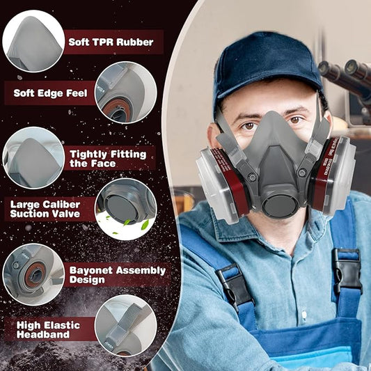 Full Face Respirator Mask - Gas Mask with Filter Cartridges for Painting, Sanding, Asbestos, Fume, Resin and Dust