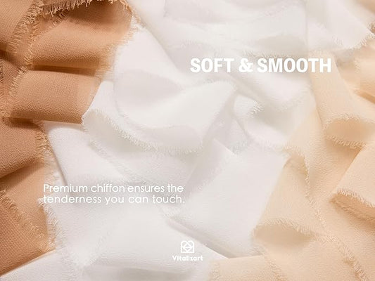 Vitalizart Handmade Chiffon Silk Ribbon Fringe 1.5" x 21 Yd White & Camel Frayed Edges Ribbons for Wedding Invitations Bridal Bouquets Gifts Wrapping Crafts Holiday Party Decorations