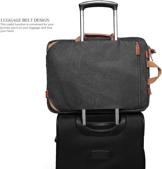 15.6Inches Convertible Backpack Messenger Shoulder bag Laptop Case Handbag Business Briefcase Multi-functional Travel Rucksack Fits 15.6 Inch Laptop For Men/Women (Cancas Black)