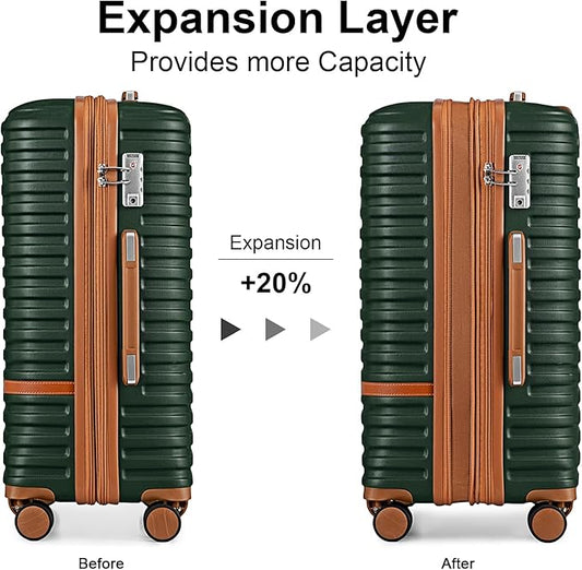 Joyway Carry On Luggage 20 Inch Expandable Suitcase with Spinner Wheel, 4 Piece Hard Shell Luggage Set with TSA Lock(Green brown)