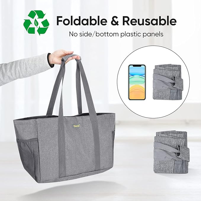 BALEINE Soft 9 Gallon Extra Large Utility Tote, Foldable Reusable Storage Bag (Winter Gray)