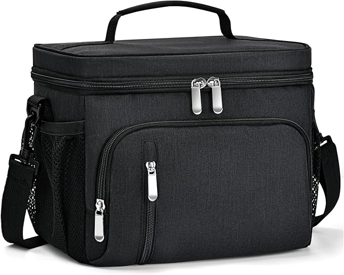 Insulated Lunch Bag for Men & Women - Leakproof Lunch Box Soft Cooler Tote, Adjustable Strap, Reusable Lunch Box for Work Office Picnic Beach Travel-Black