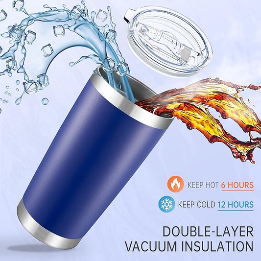 20 oz Tumblers Bulk Stainless Steel Tumbler with Lid Double Wall Vacuum Insulated Coffee Mug 20oz Powder Coated Cup for Hot and Cold Drinks, Blue, 6 pack