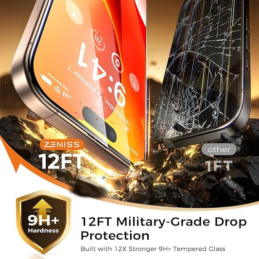 NeverBreak 9H+ Hardness for iPhone 16 Pro Max Screen Protector 12FT Military Grade Protection (Scratch, Shatter, Drop Resistance) 16 ProMax Tempered Glass Full Edge Coverage Case Friendly 6.9" 2 Pack