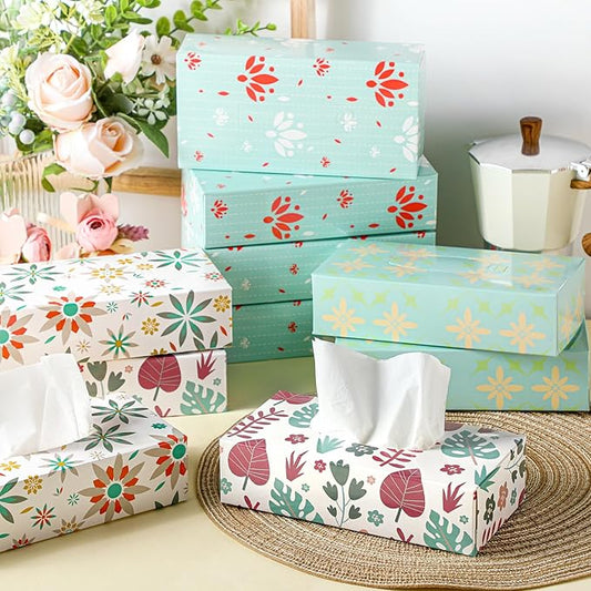 Yinder 12 Packs 1560 Sheets Soft Facial Tissues Box 2 Ply 130 Sheets Per Box Household Facial Tissues Bulk Fit for Bathroom Kitchen Office Car Home Use(Plant Flower)