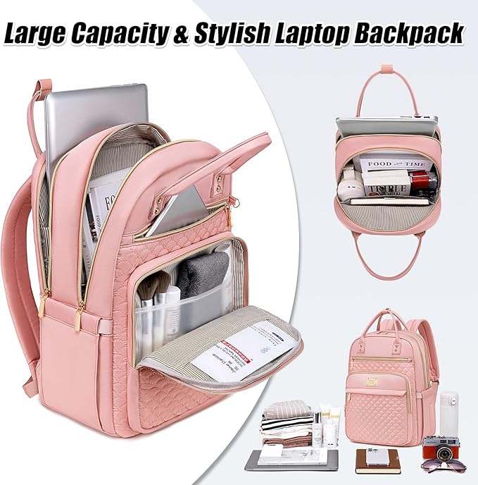 Laptop Backpack for Women,15.6 Inch Laptop Backpack for Work,Water Resistant Travel Backpack,College Bookbag with Wallet (Pink-1)