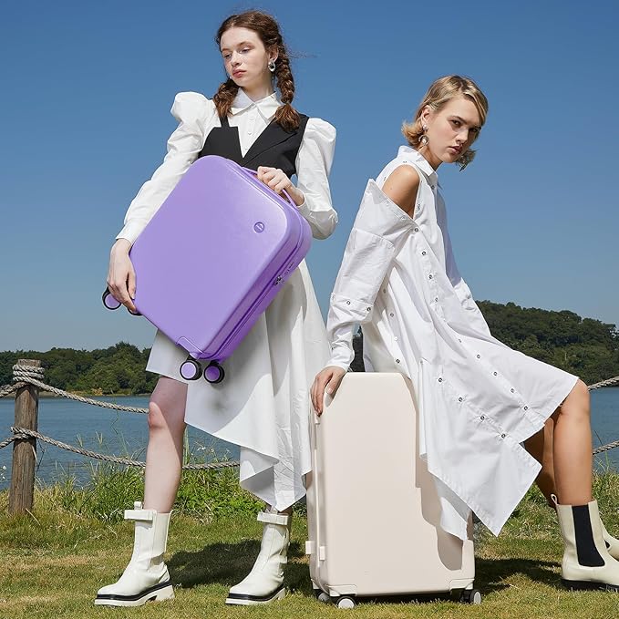 mixi Carry on Luggage, 20'' Suitcase Spinner Wheels Luggage Hardshell Lightweight Rolling Suitcases PC with Cover & TSA Lock for Business Travel, Lilac Purple