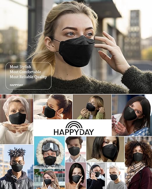 HAPPYDAY , 25 Packs, Made in KOREA Premium KF94 Micro Dust Protection Individually Packaged Black Face Mask Large
