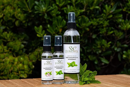 EuroSpa Aromatics Pure Eucalyptus Oil ShowerMist and Steam Room Spray, All-Natural Premium Aromatherapy Essential Oils - Variety Pack, 2 oz