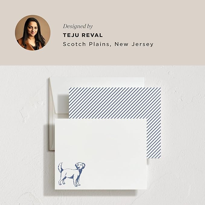 Minted Best Friend Stationery Set, Set of 10, Flat Note Cards & Envelopes for Invitiations and Handwritten Thank You Messages, Blue Dog Illustration, Gifts for Men & Women, Pet Lovers, Luxurious Paper