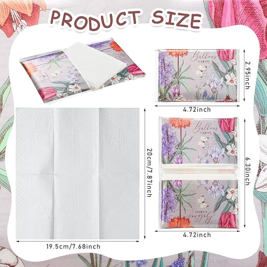24 Packs Travel Size Tissue Pocket Slim Pack Facial 3 Ply Wallet Size Pocket Tissues for Travel Wedding Party Favors, 6 Styles(Vintage Floral)