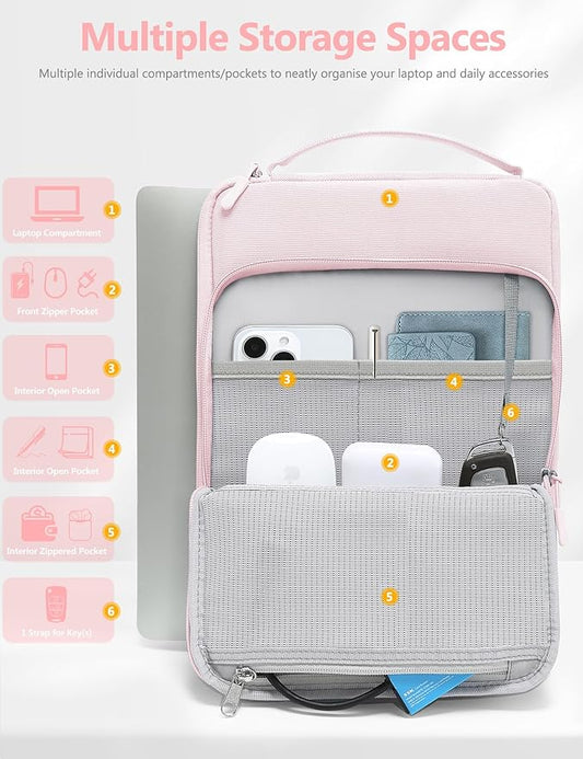 HYZUO 13.3-14 Inch Laptop Bag Sleeve for MacBook Pro 14 M4 M3 M2 M1, MacBook Air/Pro 13.3, 13.8"/13.5" Surface Laptop/Book, Notebook Case for 13" Dell Lenovo ThinkPad HP Asus Acer, Pale Pink