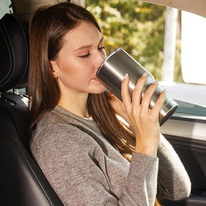 MEWAY 30oz Insulated Tumbler With Lids and Straws,Stainless Steel Double Vacuum Coffee Tumbler Cup, Brush, Durable Powder Coated Coffee Cup for Cold & Hot Drinks, Office(Silver,4 PACK)