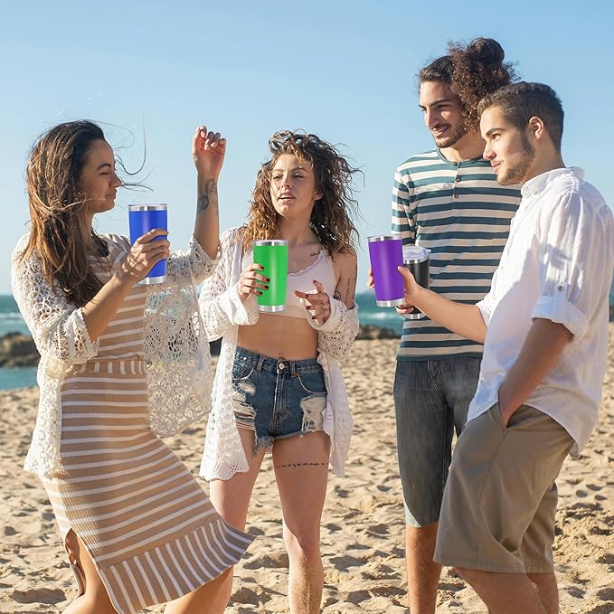 20oz Tumbler Stainless Steel Tumbler Cup with Lid Vacuum Insulated Double Wall Travel Mug, Durable Powder Coated Travel Coffee Tumbler Mug for Hot & Cold Drinks, Green,4 Pack