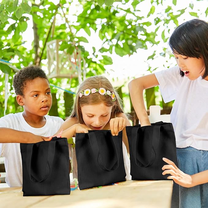 Amylove 12 Pcs Mini Tote Bag Sublimation Blank Canvas Tote Bags Reusable Grocery Luggage DIY Sack Goody for Party Even (8.5 x 8 Inch,Black)