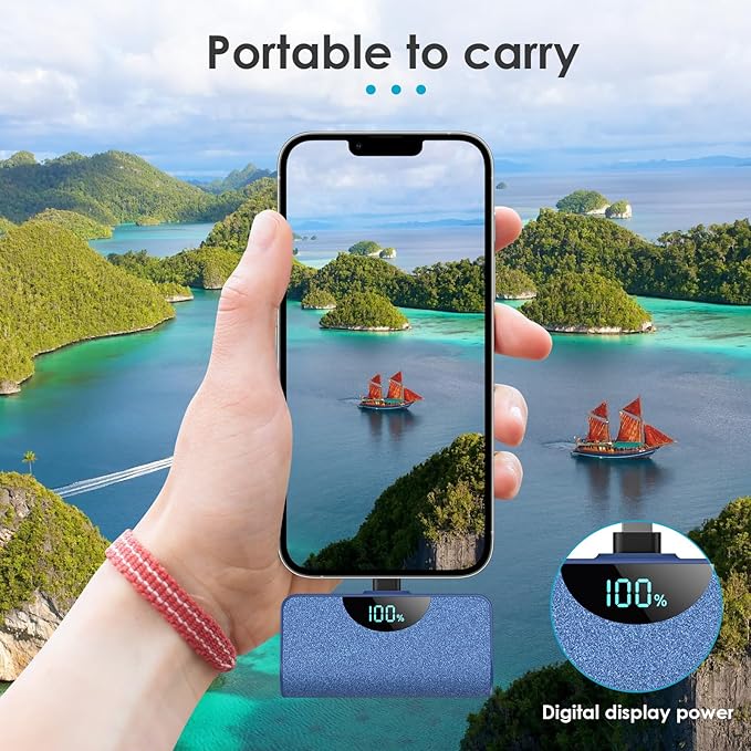 Mini Portable Charger Power Bank for iPhone, 5200mAh External Battery Charging Bank, 20W PD Fast Charging Battery Pack Portable Phone Charger for iPhone 14 Pro Max/14/13/12/11/XR/X/8/7/6/SE (Blue)