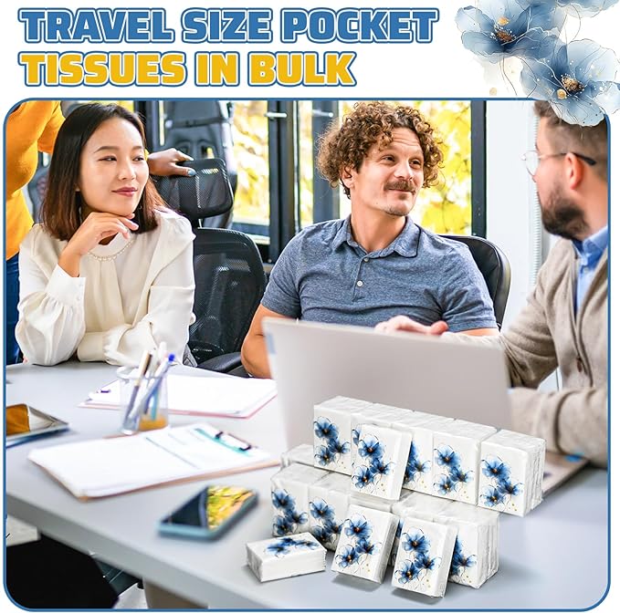Therwen 100 Pack Pocket Tissues Travel Packs Bulk 1000 Sheet Mini Tissues Bulk 3 Ply Small Travel Size Paper Individual Pocket Size (Elegant)