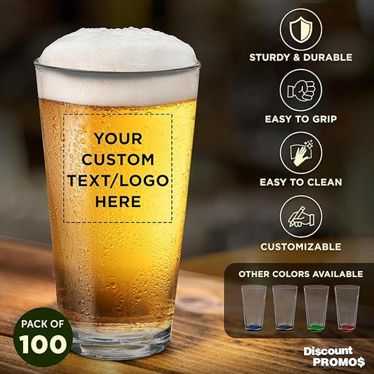 Custom Casale Pint Glass 16 oz. Set of 100, Personalized Bulk Pack - Beer Glasses, Heavy Duty Drinkware - Clear