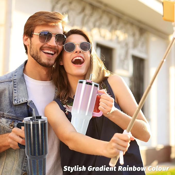 30 oz Shiny Tumbler with Handle and Straw,Stainless Steel Tumbler with Lid and Straw,Insulated Travel Mug(Cold for 34 Hours),Water Bottle for Iced Tea,Coffee (Black)