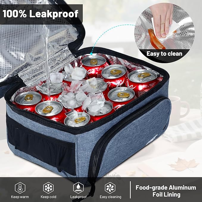 MIER Dual Compartment Lunch Bag Tote with Shoulder Strap for Men and Women Insulated Leakproof Cooler Bag, Bluesteel