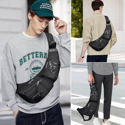 WITZMAN Sling Bag for Men Crossbody Bags Travel Slim Chest Bag One Strap Lightweight Casual Daypack