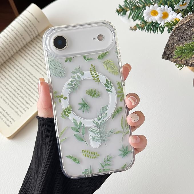 ZTOFERA for iPhone Air Magnetic Case Compatible with Magsafe,Aesthetic Floral Pattern Design Cute for Girl Women,Anti-Drop Protective Hard Phone Cover for iPhone Air-Green Leaf