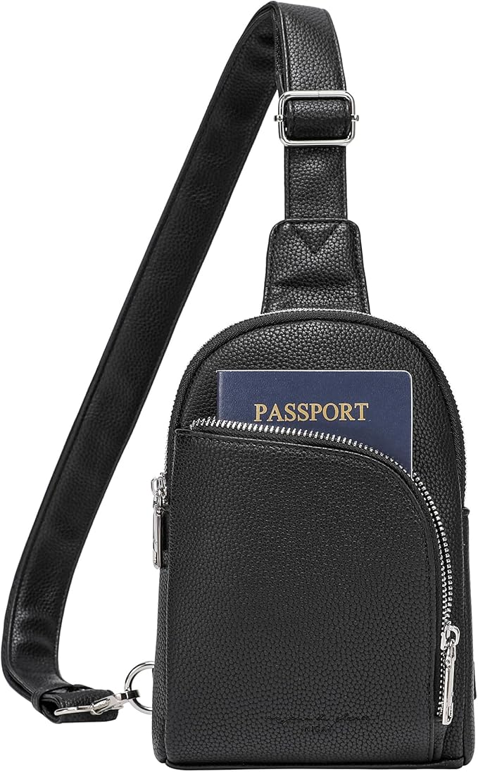 INICAT RFID Blocking Sling Bag Leather Crossbody Bags for Women Fanny Pack Cross Body for Woman Chest Bag for Travel 1.9L