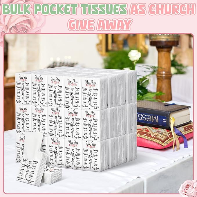 Therwen 100 Pack Pocket Tissues Travel Packs Bulk 1000 Sheet Mini Tissues Bulk 3 Ply Small Travel Size Paper Individual Pocket Size (Inspirational)