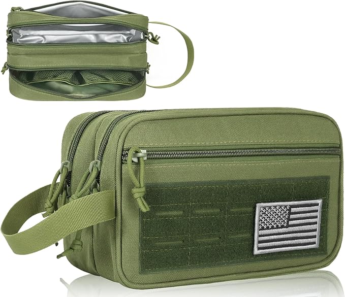 DBTAC Tactical Toiletry Bag for Men | Dry Wet Separate Hygiene Bag Compact Dopp Kit Mens Shaving Kit Travel shower Bag (OD Green)