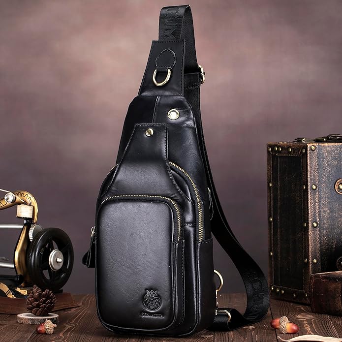 LUKZIJAES Genuine Leather Sling Bag for Men