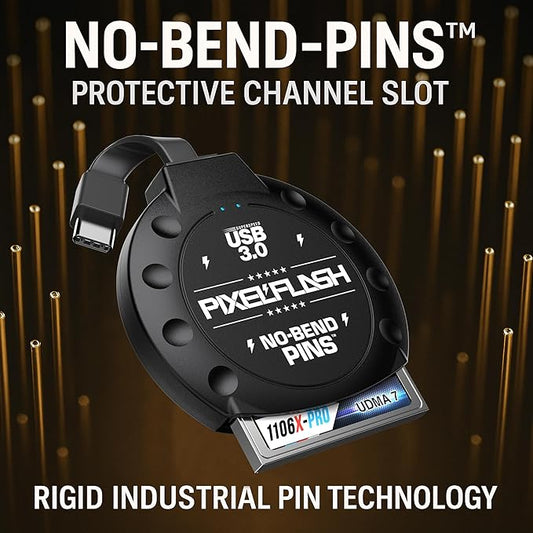 PixelFlash CF Card Reader USB C (Black) - Compact Flash Memory Card Reader with Cabled Type-C USB 3.1, 5GB/s File Transfer, No-Bend Pins Technology, Supports UDMA-7, Anti-Slip & Anti-Scratch Exterior