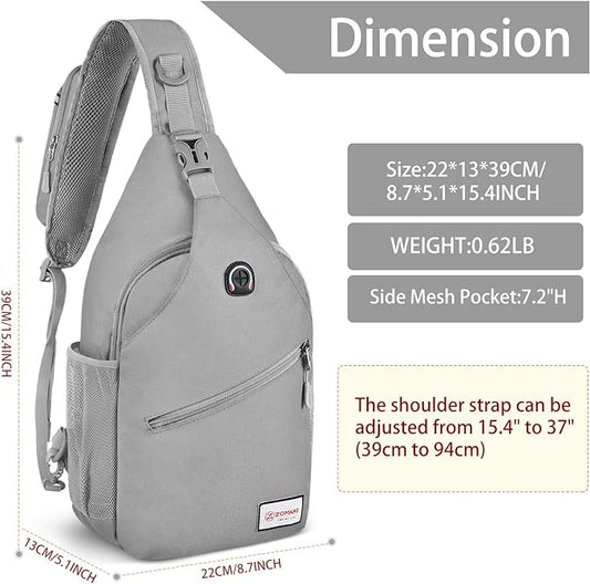 ZOMAKE Sling Bag,Small Crossbody Sling Backpack,Water Resistant Shoulder Daypack for Travel,Anti Thief Chest Bag for Hiking(Grey(New))