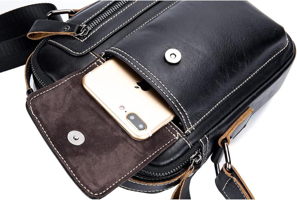 LUKZIJAES Small Genuine Leather Shoulder Bag Men Messenger Handbag Lightweight Sling Crossbody Bag