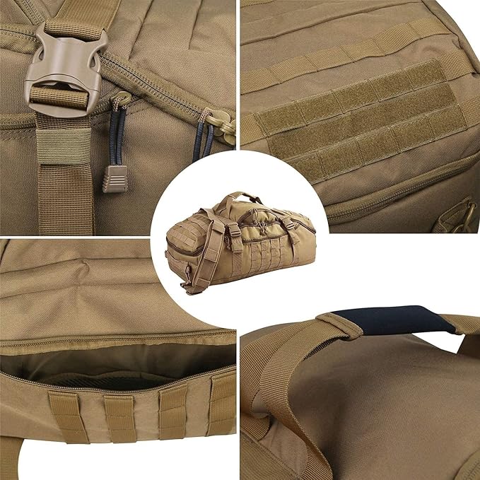 Travel Duffle Bag Backpack for Men - Large Tactical Bags Weekender Gym Bag for Overnight Traveling Military Workout Deployment Sports (Coyote, 45L)
